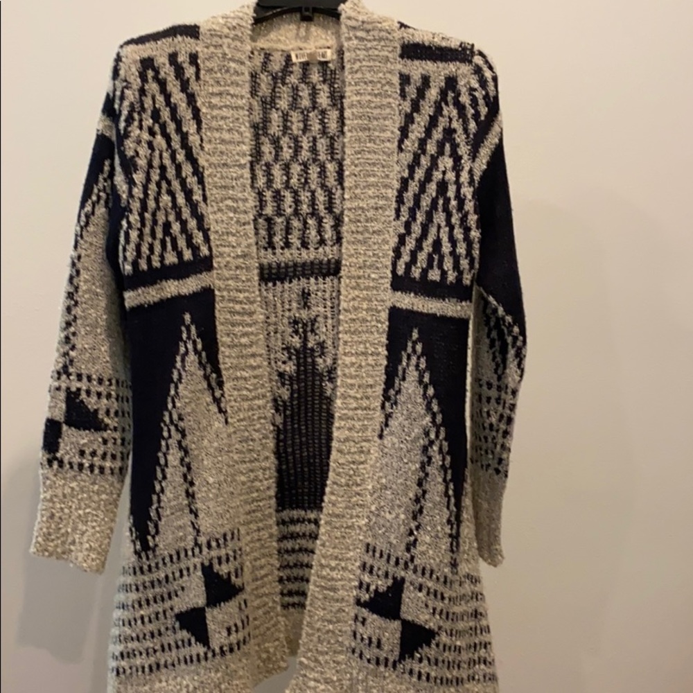 Longer navy and gray cardigan